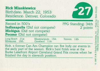 1987 A & S Racing Indy #27 Rick Miaskiewicz Back