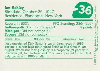 1987 A & S Racing Indy #36 Ian Ashley Back