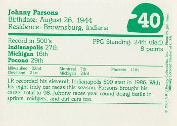 1987 A & S Racing Indy #40 Johnny Parsons Back