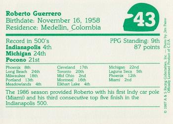 1987 A & S Racing Indy #43 Roberto Guerrero Back