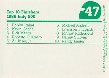 1987 A & S Racing Indy #47 Bobby Rahal Back