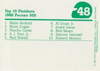 1987 A & S Racing Indy #48 Mario Andretti Back
