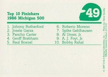1987 A & S Racing Indy #49 Johnny Rutherford Back