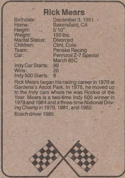 1986 Bosch Indy #NNO Rick Mears Back