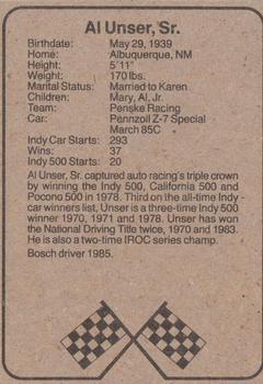 1986 Bosch Indy #NNO Al Unser Back