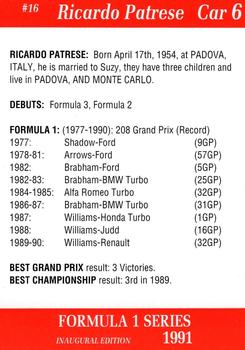 1991 Carms Formula 1 #16 Riccardo Patrese Back