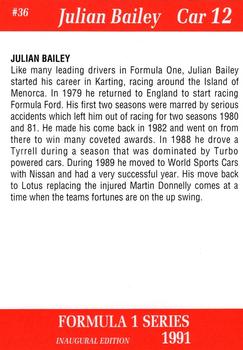 1991 Carms Formula 1 #36 Julian Bailey Back
