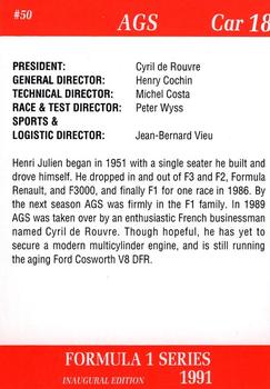 1991 Carms Formula 1 #50 Stefan Johansson Back