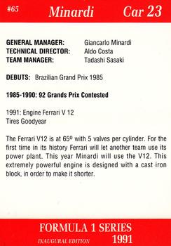 1991 Carms Formula 1 #65 Pierluigi Martini Back