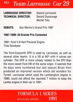 1991 Carms Formula 1 #83 Eric Bernard Back