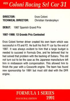 1991 Carms Formula 1 #89 Pedro Matos Chaves Back