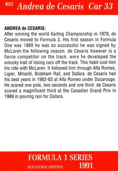 1991 Carms Formula 1 #95 Andrea de Cesaris Back