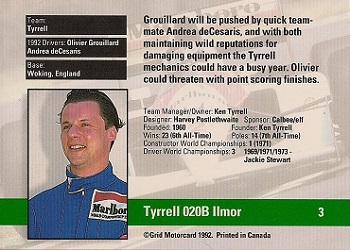1992 Grid Formula 1 #3 Tyrrell/Grouillard Back