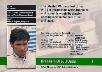 1992 Grid Formula 1 #8 Brabham/Hill Back