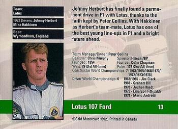 1992 Grid Formula 1 #13 Lotus/Herbert Back