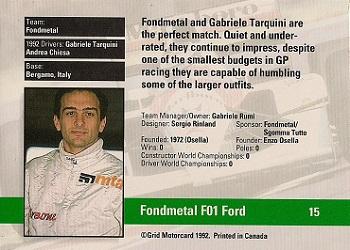 1992 Grid Formula 1 #15 Fondmetal/Tarquini Back