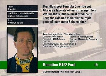 1992 Grid Formula 1 #19 Benetton/Brundle Back