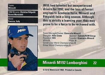1992 Grid Formula 1 #22 Minardi/Fittipaldi Back