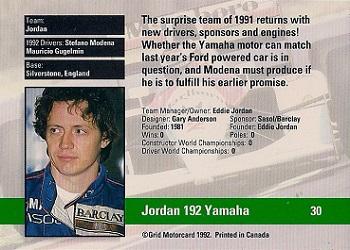1992 Grid Formula 1 #30 Jordan/Modena Back