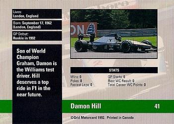 1992 Grid Formula 1 #41 Damon Hill Back