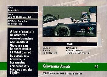 1992 Grid Formula 1 #42 Giovanna Amati Back