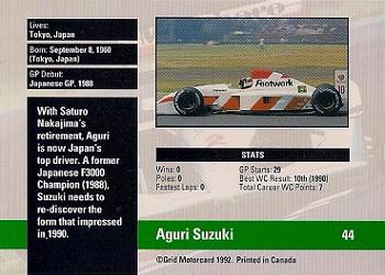 1992 Grid Formula 1 #44 Aguri Suzuki Back