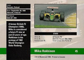1992 Grid Formula 1 #45 Mika Hakkinen Back