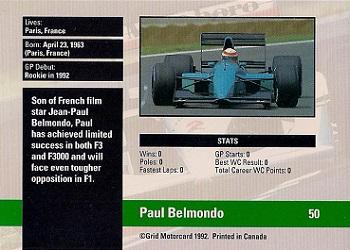 1992 Grid Formula 1 #50 Paul Belmondo Back