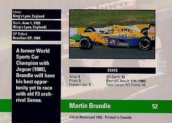 1992 Grid Formula 1 #52 Martin Brundle Back