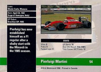 1992 Grid Formula 1 #54 Pierluigi Martini Back