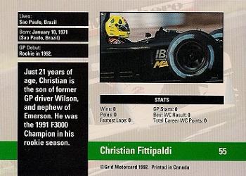 1992 Grid Formula 1 #55 Christian Fittipaldi Back