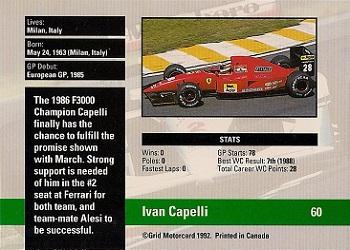 1992 Grid Formula 1 #60 Ivan Capelli Back