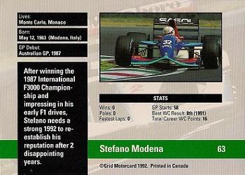 1992 Grid Formula 1 #63 Stefano Modena Back