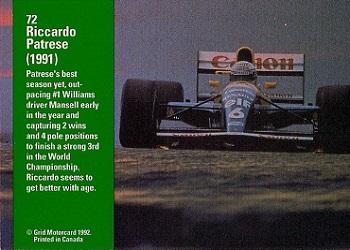 1992 Grid Formula 1 #72 Riccardo Patrese Back