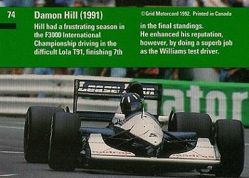 1992 Grid Formula 1 #74 Damon Hill Back