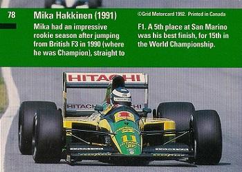 1992 Grid Formula 1 #78 Mika Hakkinen Back