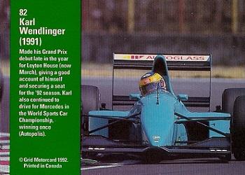 1992 Grid Formula 1 #82 Karl Wendlinger Back
