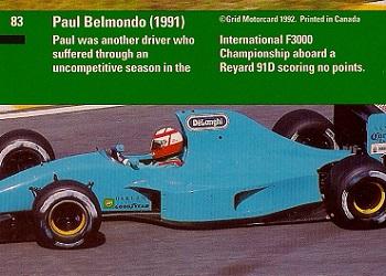 1992 Grid Formula 1 #83 Paul Belmondo Back