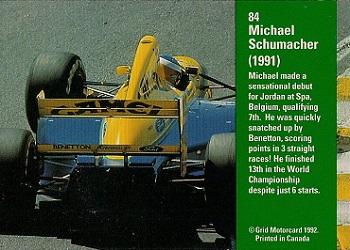 1992 Grid Formula 1 #84 Michael Schumacher Back