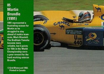 1992 Grid Formula 1 #85 Martin Brundle Back