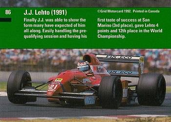 1992 Grid Formula 1 #86 J.J. Lehto Back