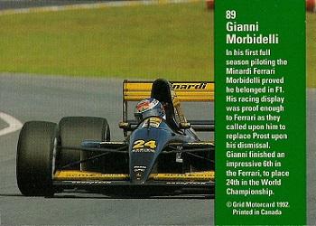 1992 Grid Formula 1 #89 Gianni Morbidelli Back