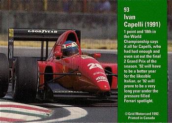 1992 Grid Formula 1 #93 Ivan Capelli Back