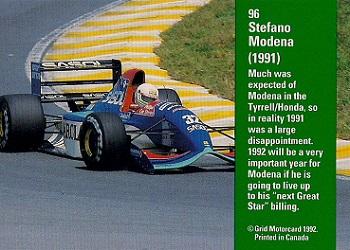 1992 Grid Formula 1 #96 Stefano Modena Back