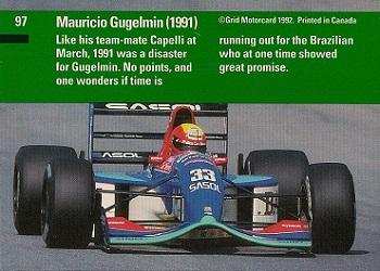 1992 Grid Formula 1 #97 Mauricio Gugelmin Back
