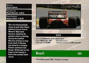 1992 Grid Formula 1 #101 Brazilian GP Back