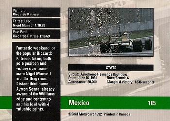1992 Grid Formula 1 #105 Mexican GP Back