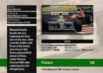 1992 Grid Formula 1 #106 French GP Back