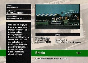 1992 Grid Formula 1 #107 British GP Back