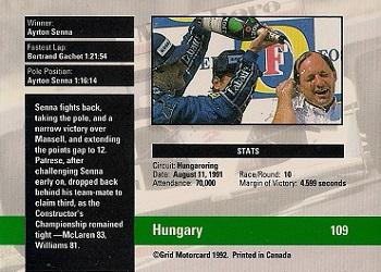 1992 Grid Formula 1 #109 Hungarian GP Back